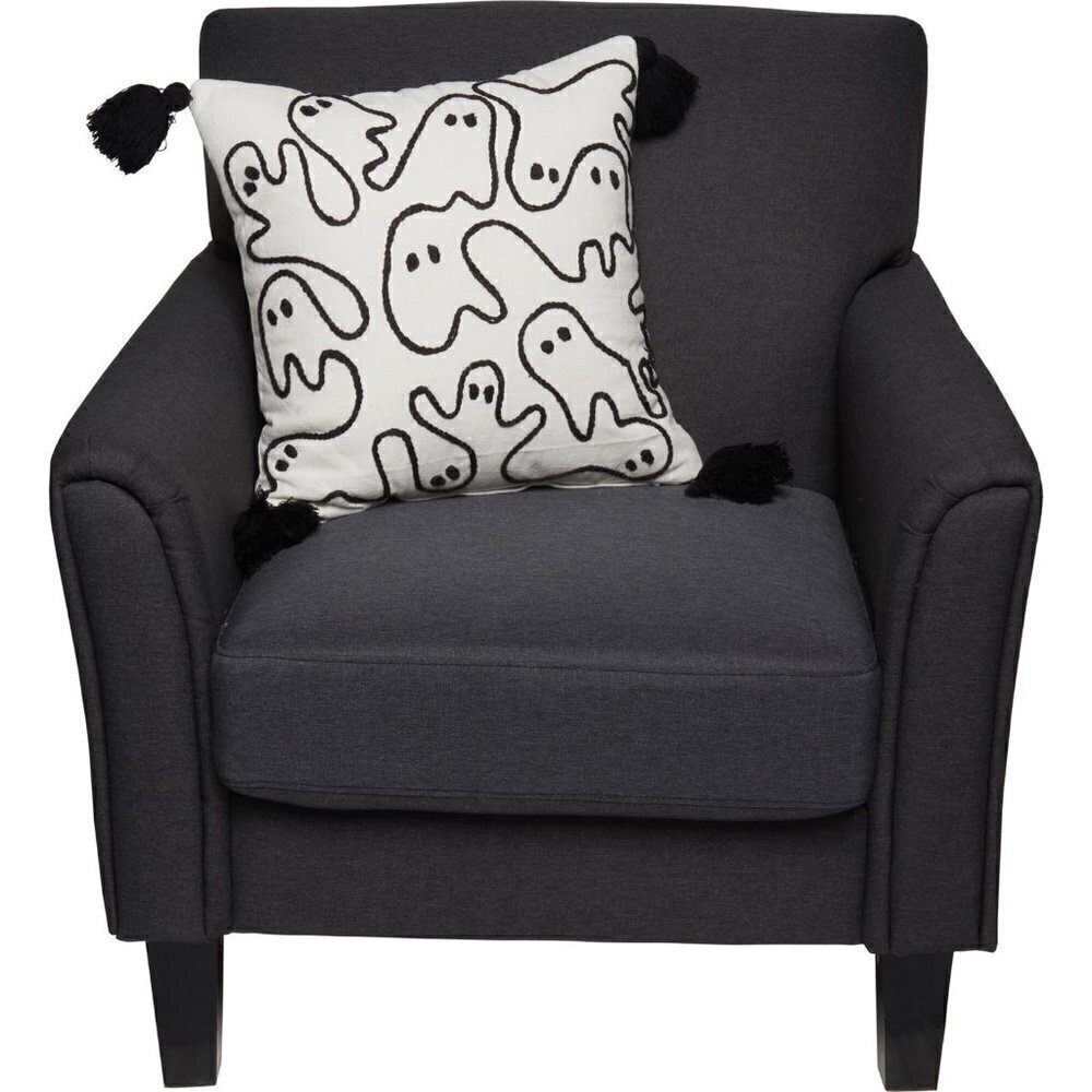 NEW  Indigo Moon Ghostly Embroidery Throw Pillow - 18x18” Halloween Decor Ghost